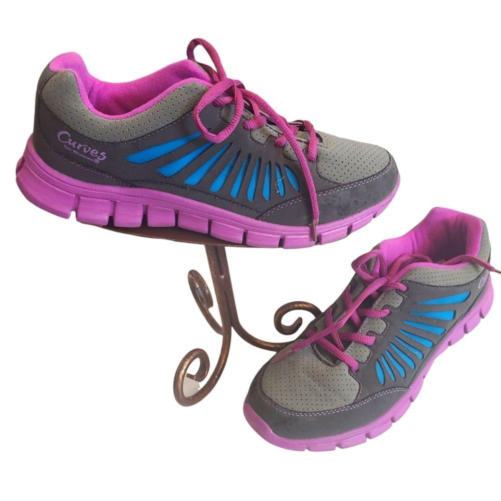 Curves Sneakers Gray Purple And Turquoise Sporty women's Size‎ 8.5